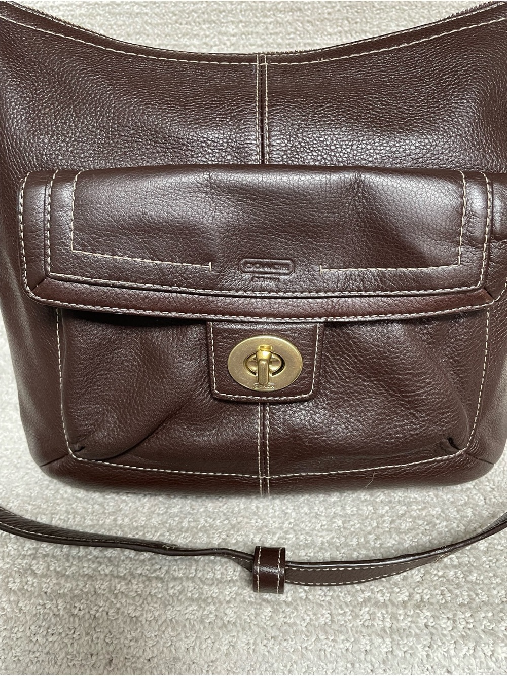 Coach Penelope Brown Pebble Leather Brass Hardware F19045 Shoulder Strap Handbag - Picture 2 of 10